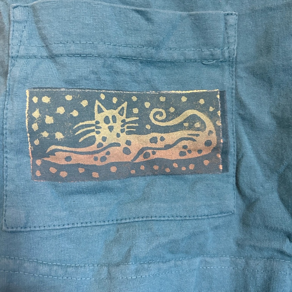 Vintage Blue Button Down Cat Patchwork Shirt - image 3